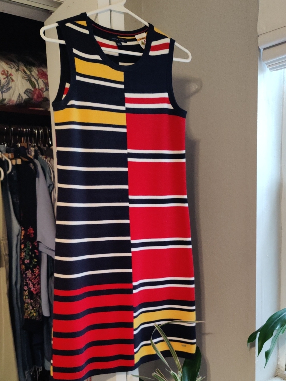 Tommy Hilfiger Sleeveless Striped Midi Dress in Navy, Red & Yellow